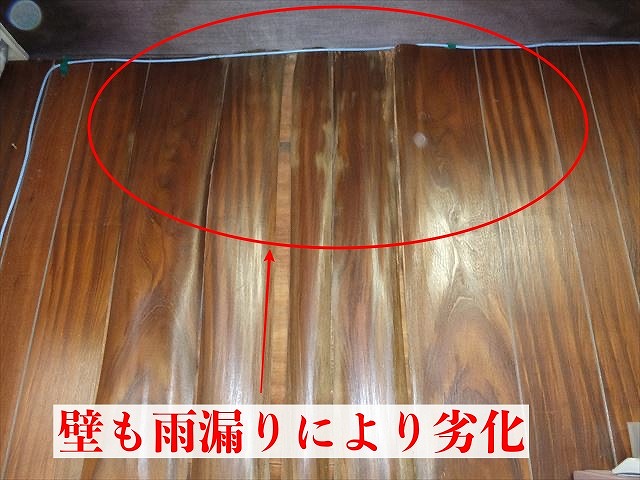 壁が水を吸って膨らんでいる